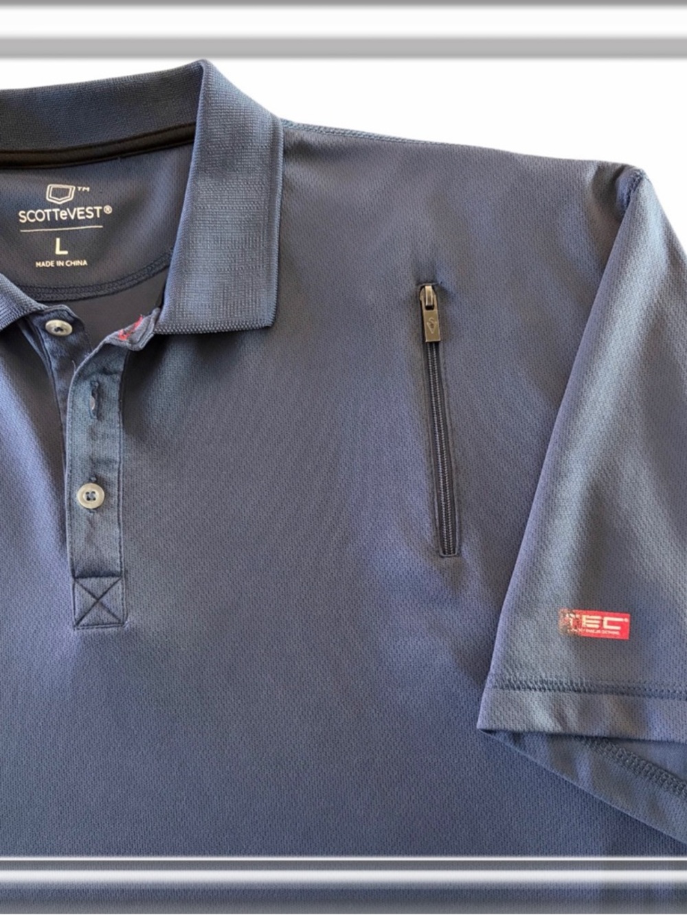 SCOTTeVEST Polo Shirt Men’s Size Large TEC Technology Pocket Performance Golf
